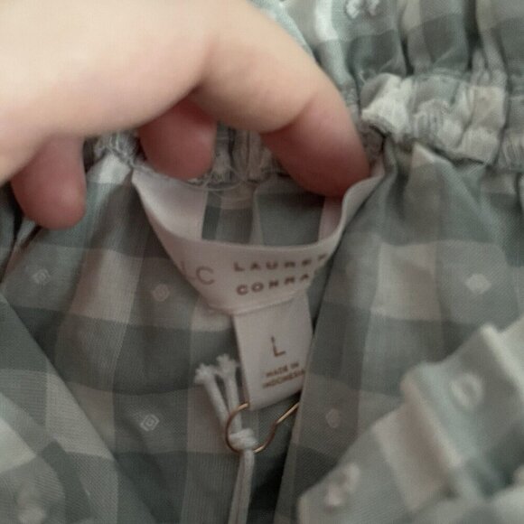 LC Lauren Conrad Women L Green/White Gingham Chambray Off Shoulder Crop Top NWT - Picture 7 of 11